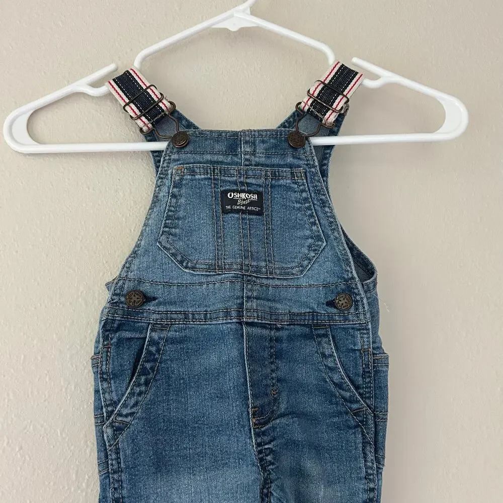 Oshkosh denim overalls bibs stripe straps Jean classic Y2K style pockets 9 mo